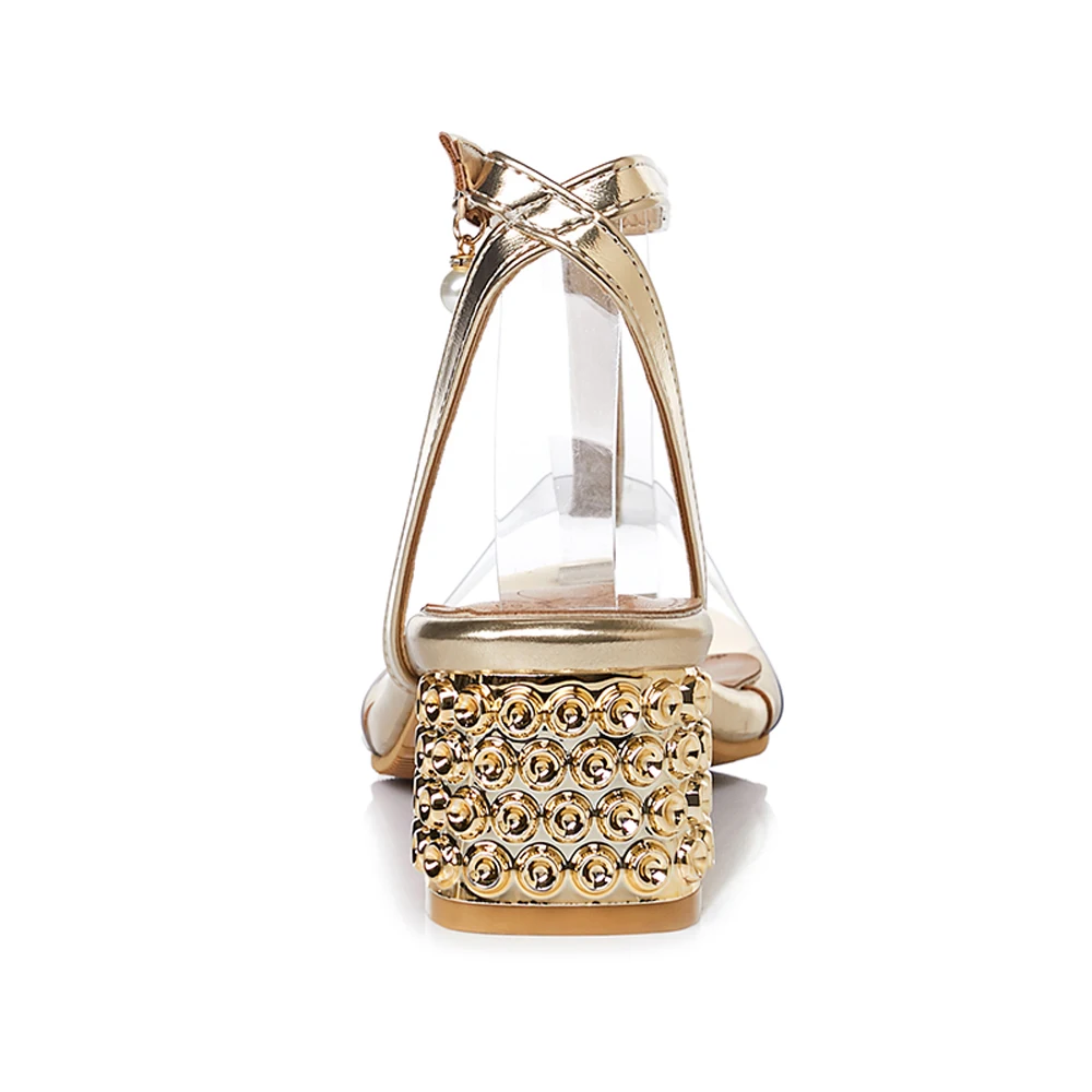 Босоножки женские FOREADA с пряжкой на массивном каблуке прозрачные открытым носком