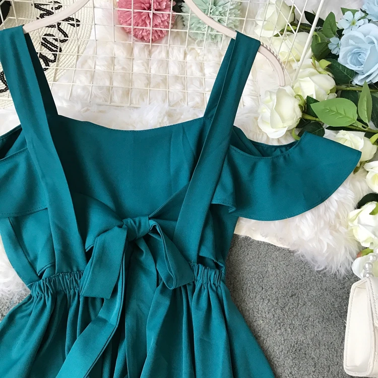 ALPHALMODA праздники с открытыми плечами женские Seashore до середины икры Платье на бретелях галстук-бабочка дамское сексуальное с открытой спиной Vestidos однотонное платье