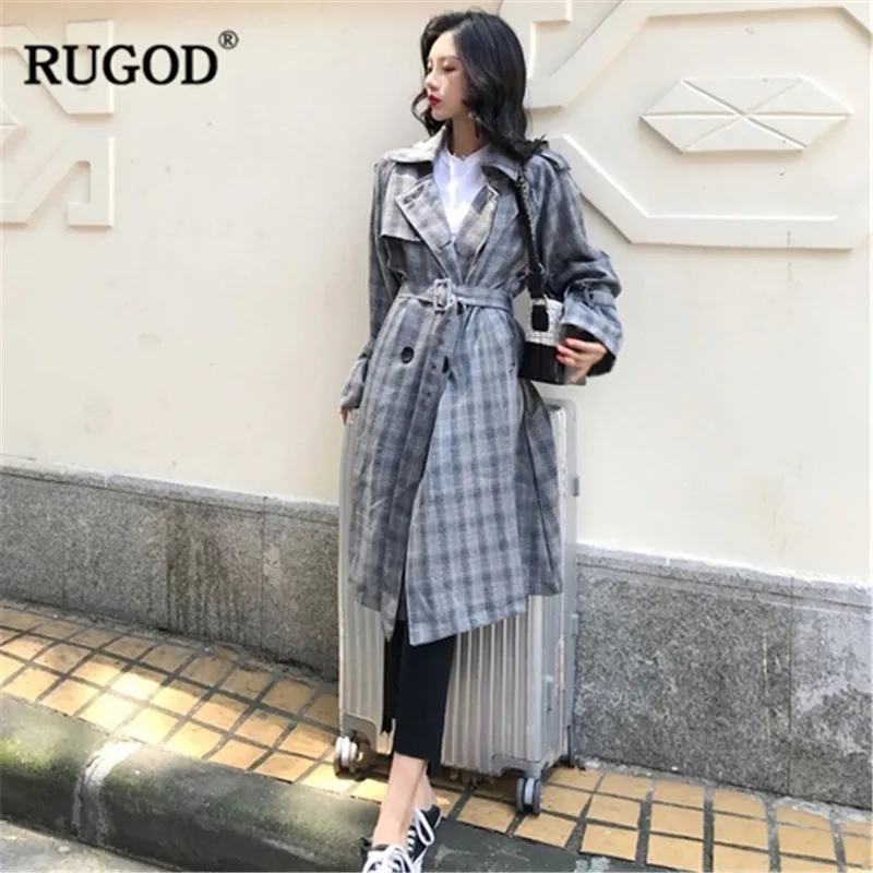 RUGOD Элегантное длинное женское пальто Fsshion с длинным рукавом клетчатые куртки