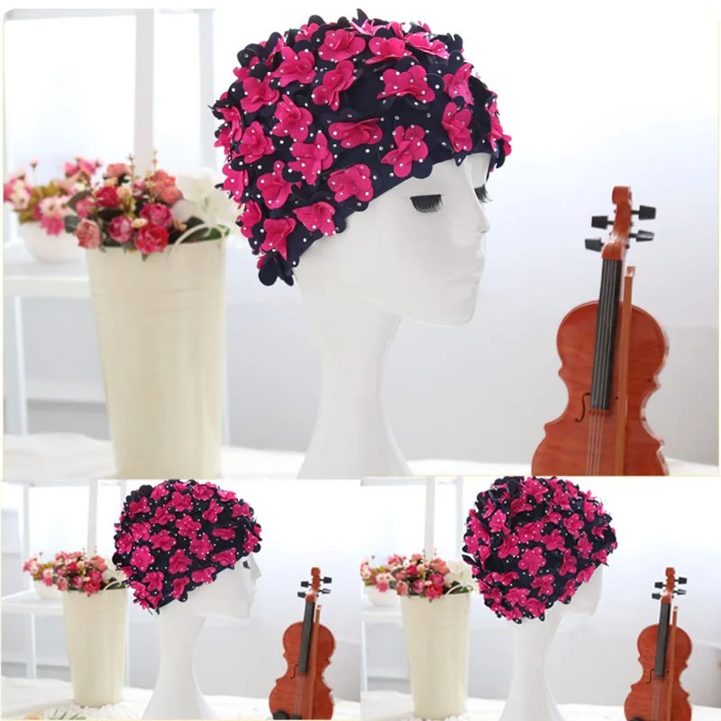 

Three-dimensional Women Summer Colo Chic Flowers Cap Delicate Personalized Petal Swimming Caps