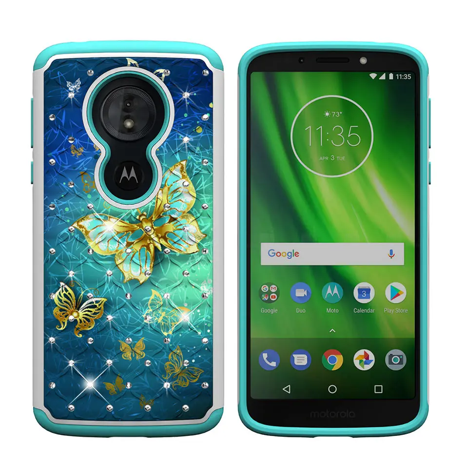 Для Motorola Moto E4 E5 Play Fashion diamond flash back чехол для G6 играть высокое качество 2-в-1 TPU + PC