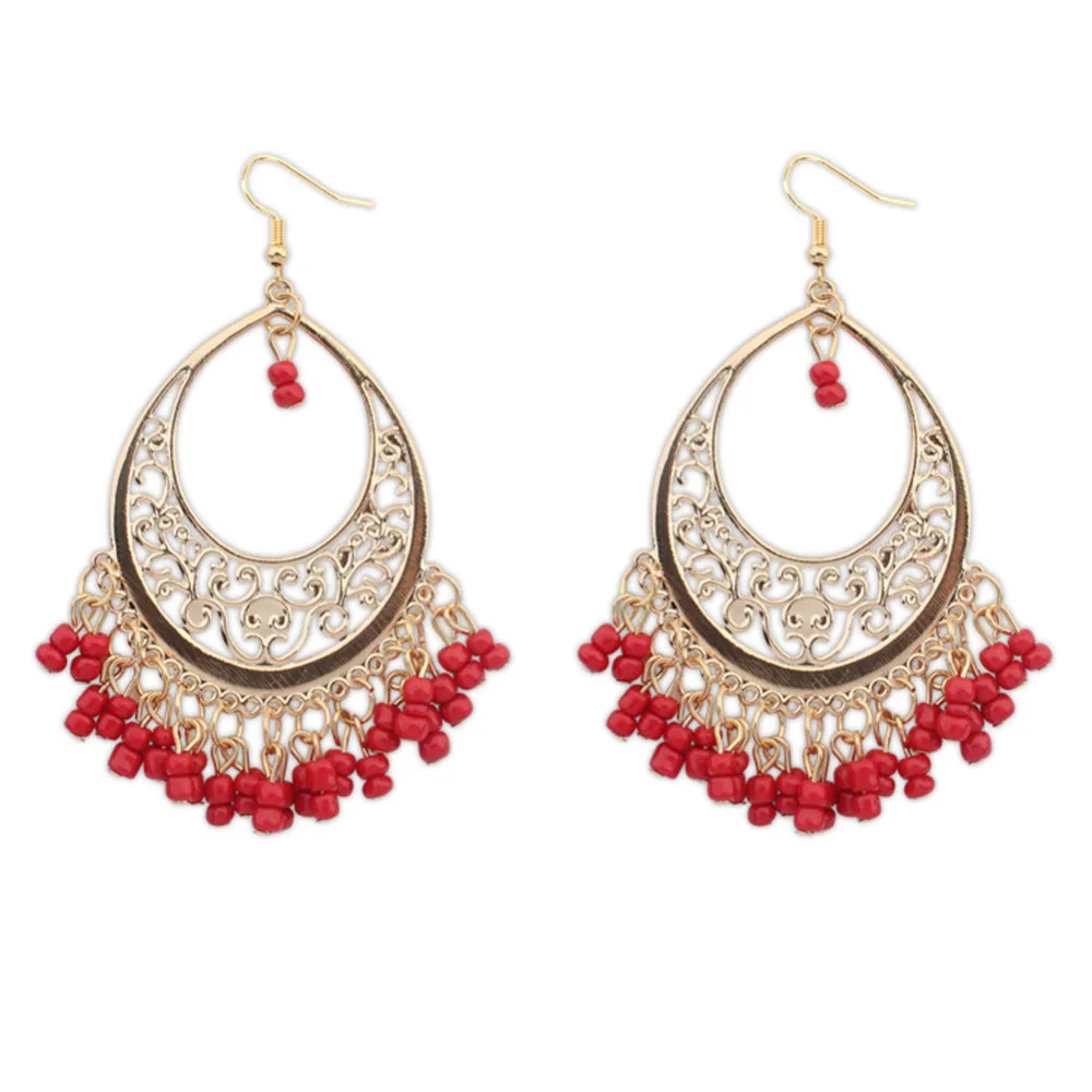Retro Hook Earrings Alloy Hollow Resin Beads Chain Ethnic Jewelry for Women | Украшения и аксессуары
