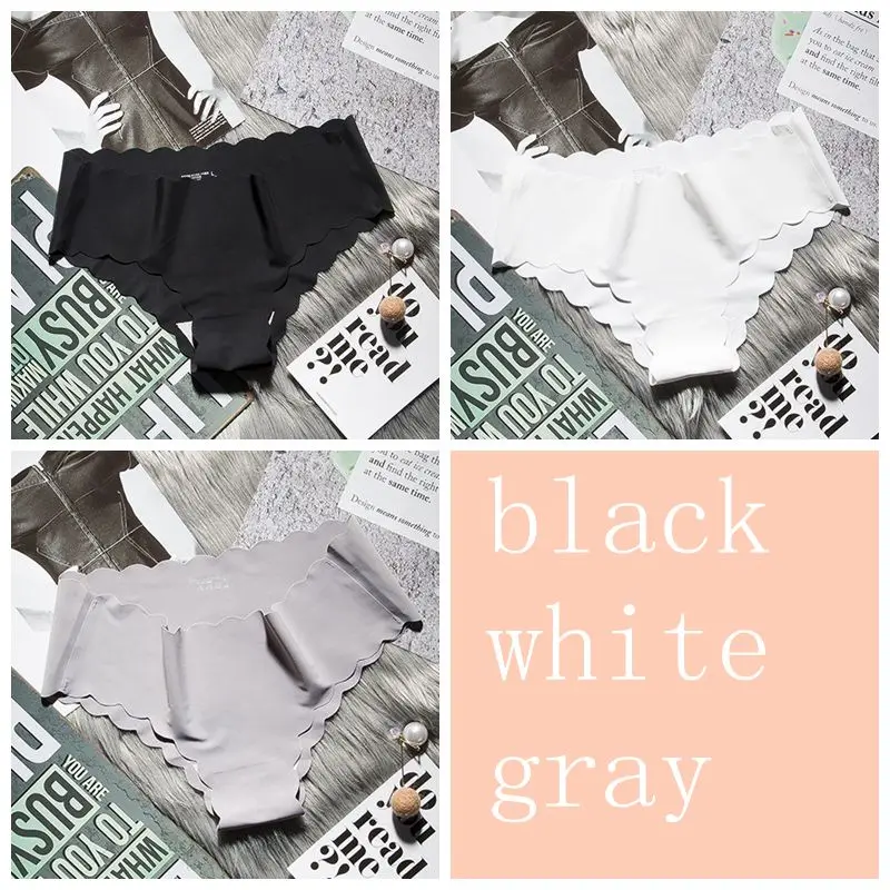 black white gray SP& CITY, 3 шт., однотонное шелковое бесшовное белье для женщин, низкая талия, мягкий промежность, хлопковые трусики, дышащие гигиенические трусы, Сексуальное белье - Цвет: black white gray