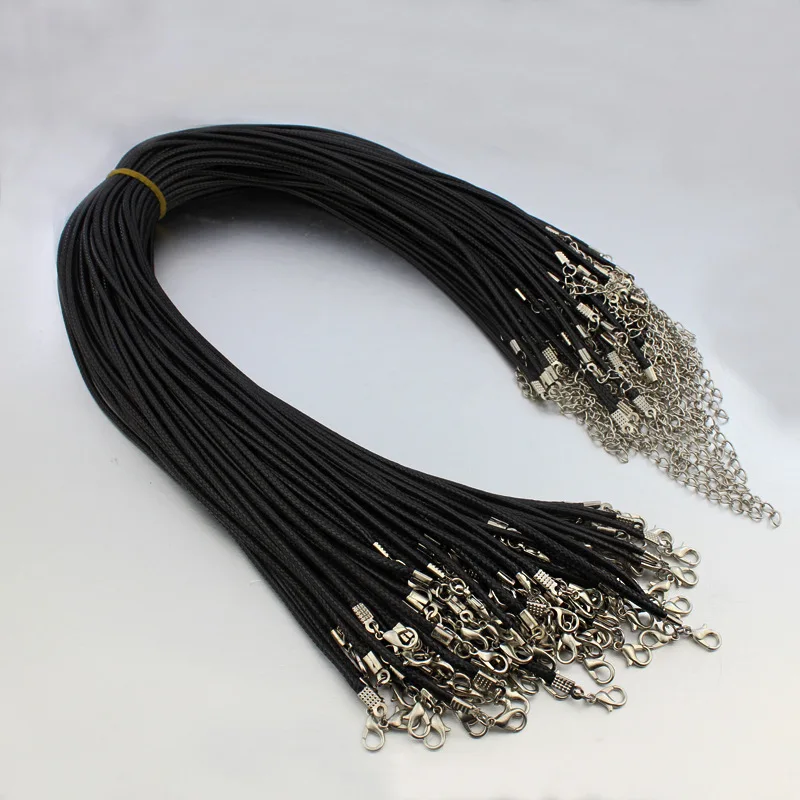 50pcs 1.5mm/2mm 48cm Length Adjustable Black Necklace Korea Wax Rope Cord String for DIY Jewelry Making