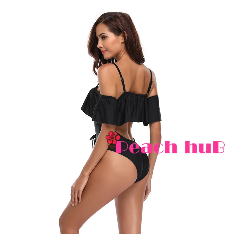 One Piece Swimwear Black Swimsuit Ruffle Sleeve Off Shouder Push Up Women Trikini Swim Suit Bandage | Спорт и развлечения