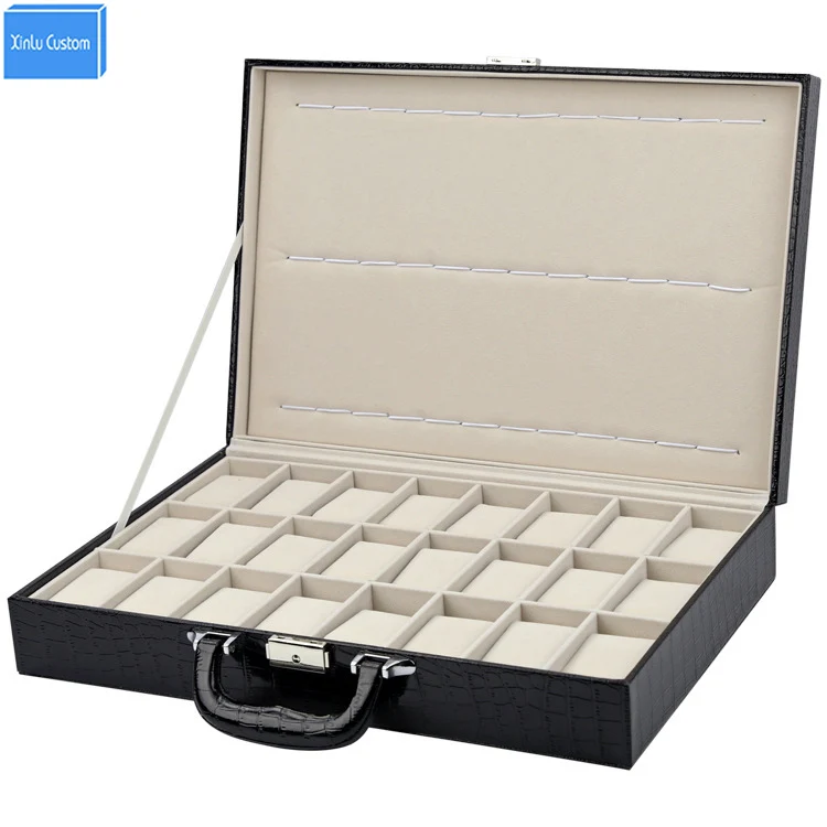 

Special for watch shop/retail case jewelry watch storage travel 24 slots display box alligator pattern leather box watches caixa