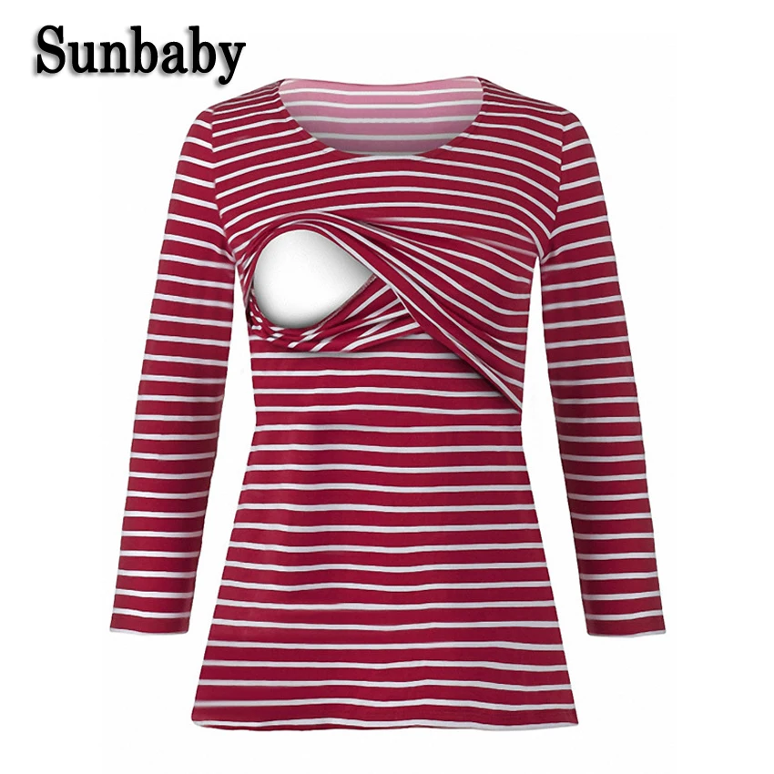 Sunbaby/ г.; зимняя Модная рубашка для грудного кормления с длинными рукавами; топ в полоску для кормления грудью