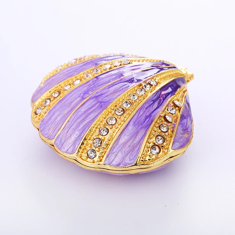 YUNGE 2.6&quot Metal Purple Shells Figurine Women Jewelry Storage Box Wedding Decor Colorful Crystal Basket Magnet Crafts | Дом и сад