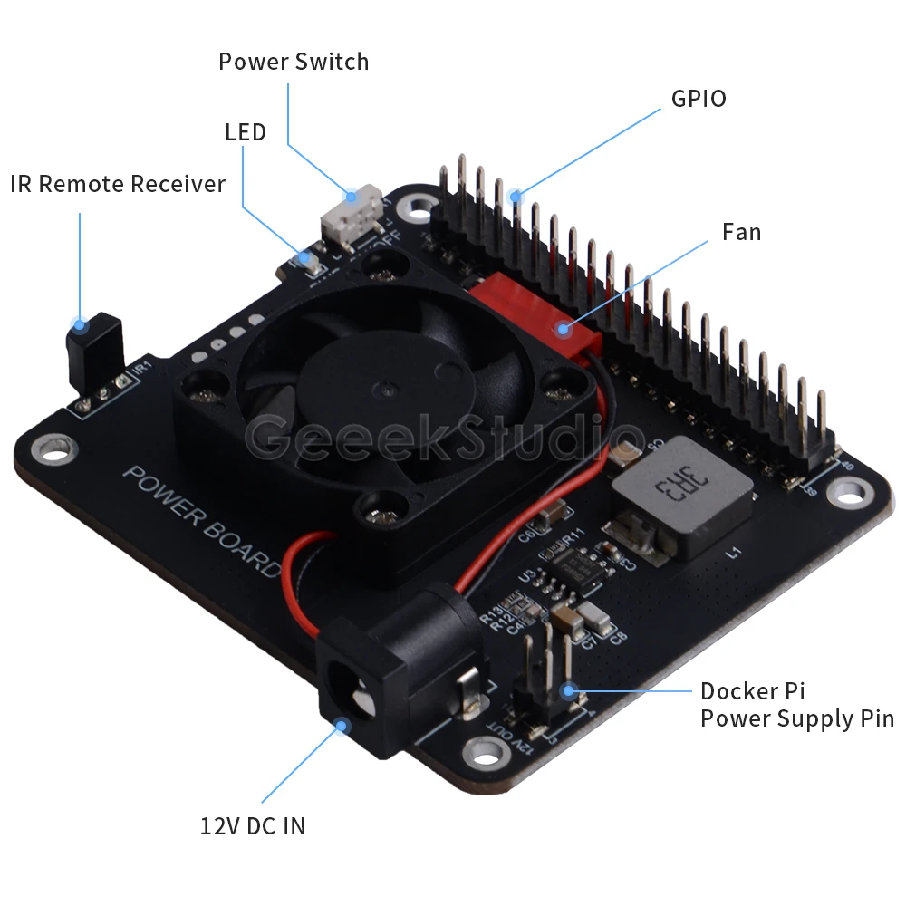 Плата питания DockerPi для Raspberry Pi 4B и 3B+ и все платформы питания с безопасным выключением автоматического охлаждения вентилятора плата расширения