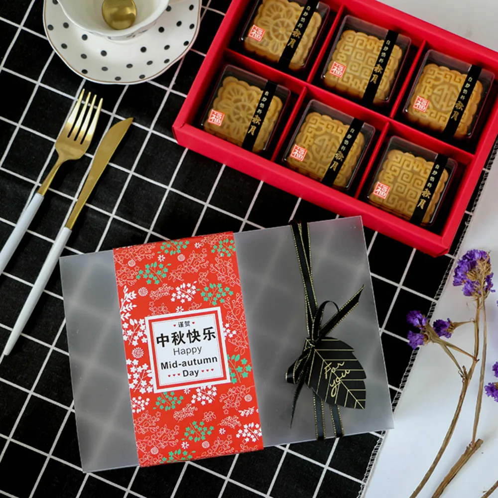 6 полости крафт-бумаги коробки тип ящика полупрозрачная крышка For50G 80G Mooncake яйцо слойка подарочные упаковочные принадлежности 10 шт