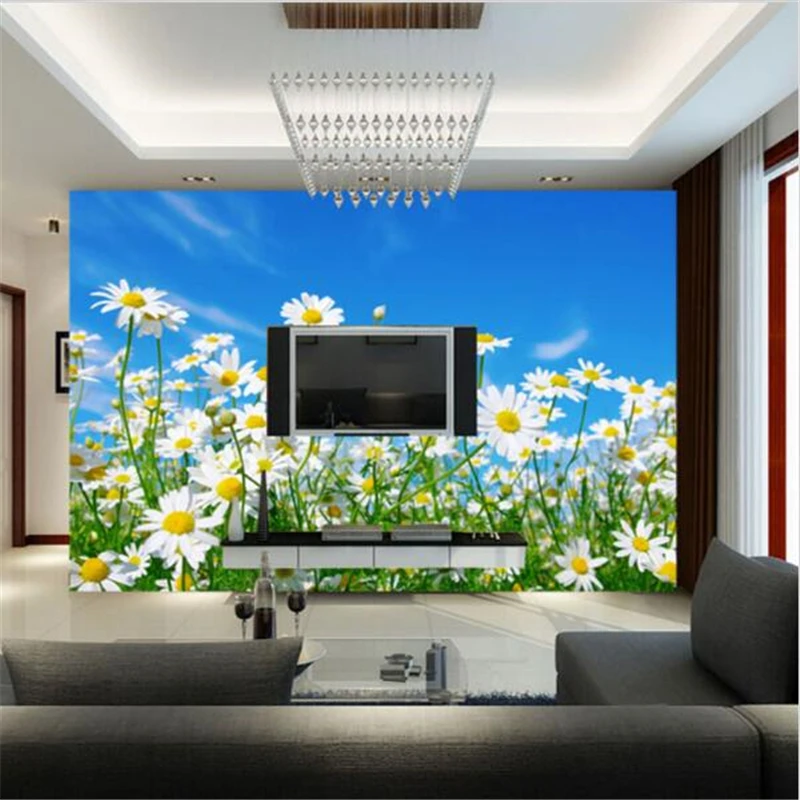 3D объемные стереонаушники свежие и простые обои с ромашками для спальни гостиной