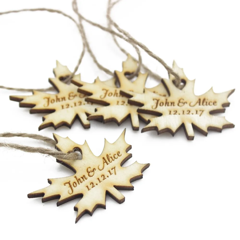 50pcs Personalized Engraved Wooden Wedding Favor Tags Gift Tag Wine Party Decoration Birthday Leaves Kraft Favors | Дом и сад