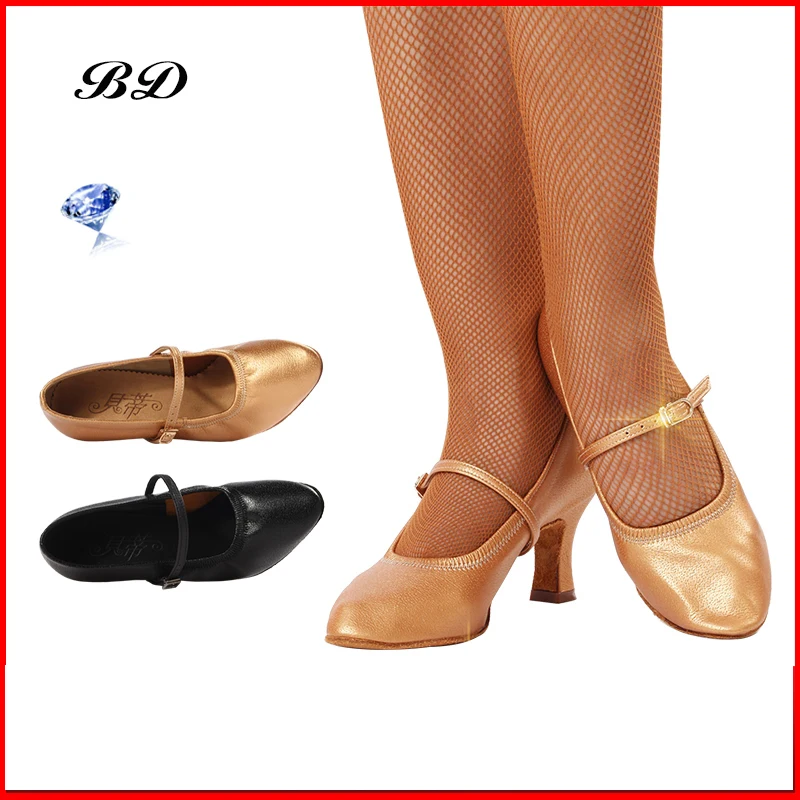 Clearance Sneakers Dance Shoes Ballroom Women Latin Shoe Cowhide Sole Anti-skid Wear Authentic Guarantee BD 125 BLACK 7 CM HEEL