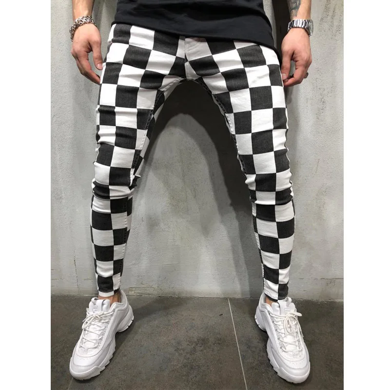 Hirigin новые мужские летние модные тонкие удобные полосатые клетчатые черные белые повседневные узкие брюки мужская одежда