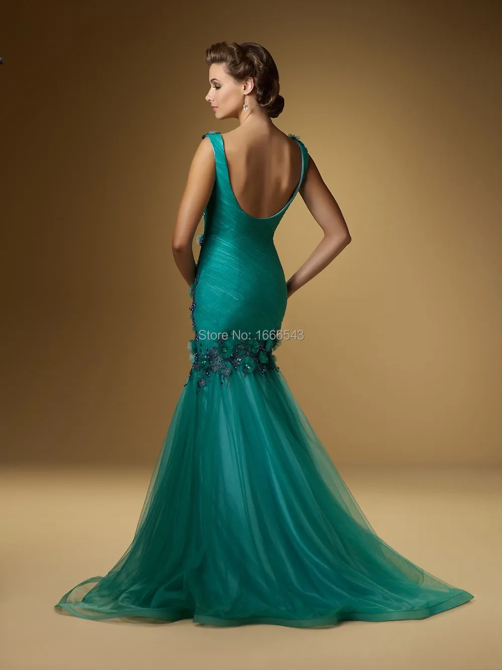 Дизайн нефрит зеленый русалка с v-образным вырезом обрушенное верхний аппликация