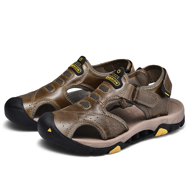 

Misalwa Summer Outdoor Men Sandal Full Grain Leather Luxury Male Footwear Anti Collision Classic Shoe Mens Sandals Leather