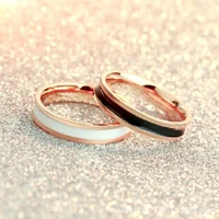 women jewelry imitation ceramic ring blackwhite resin tail finger ring titanium steel rose gold color enamel ring women r007