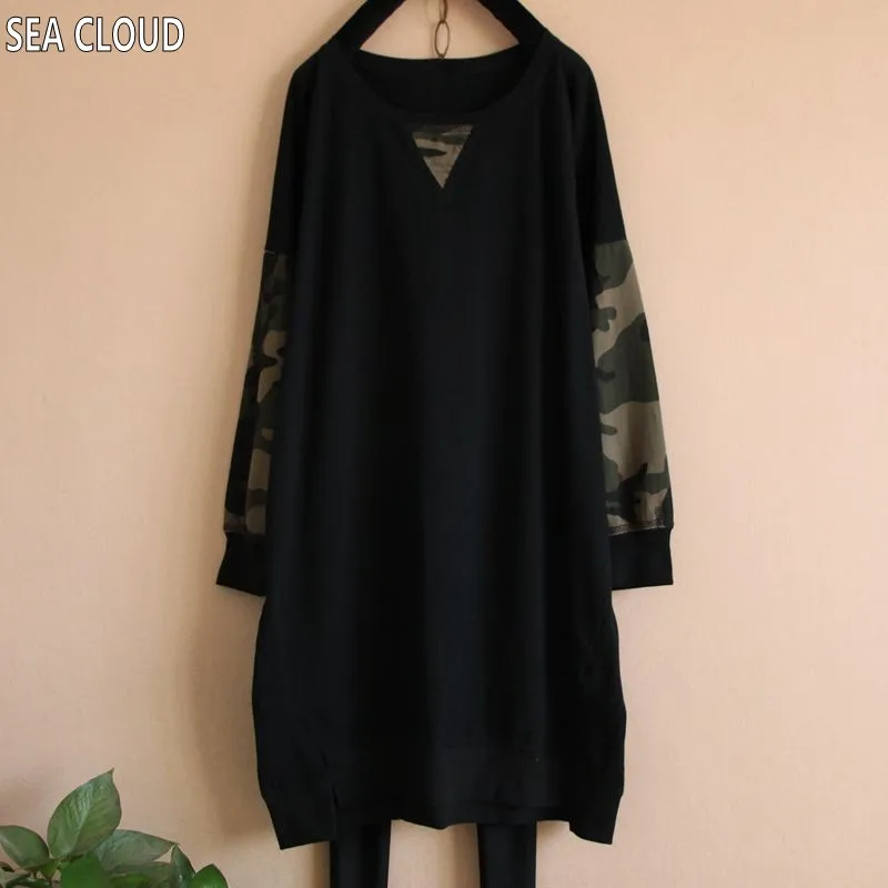 

82 Plus size clothing spring and autumn long-sleeve T-shirt loose basic shirt Camouflage patchwork women t shirt