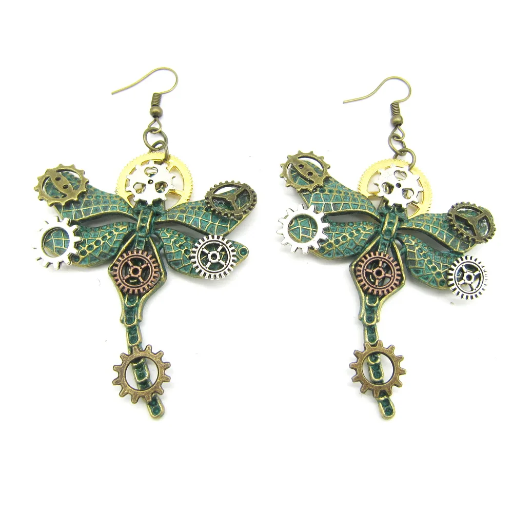 

Cykopv Original Design Green Ox Vintage Dragonfly Steampunk Drop Earring