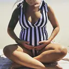 Новый женский слитный купальник для беременных летние женские хлопковые полосатые бикини купальник пляжная одежда женский костюм для беременных