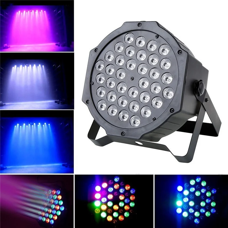 

Плоский светильник Par RGB, светодиодный сценический DMX-512 с волшебным эффектом, 36 светодиодов, 108 ВТ, 110-220 В, освещение для дискотеки, клуба Вечер...