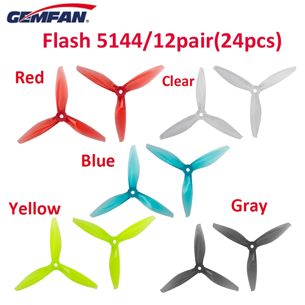 24 шт/12 пар Gemfan 5144 5-дюймовый тройной лопасти/3 Лопасти пропеллер совместимый 2207 2208