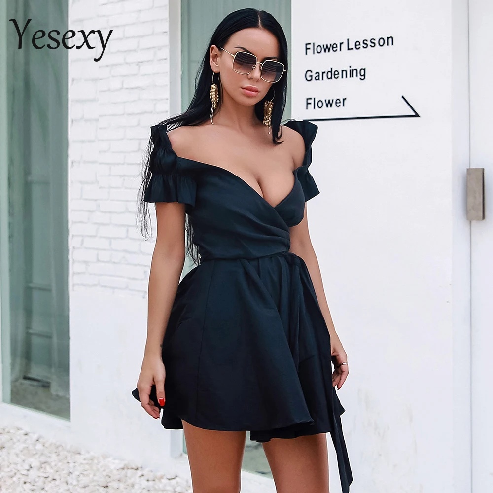 Женское Короткое платье Yesexy однотонное вечернее с глубоким v образным вырезом и