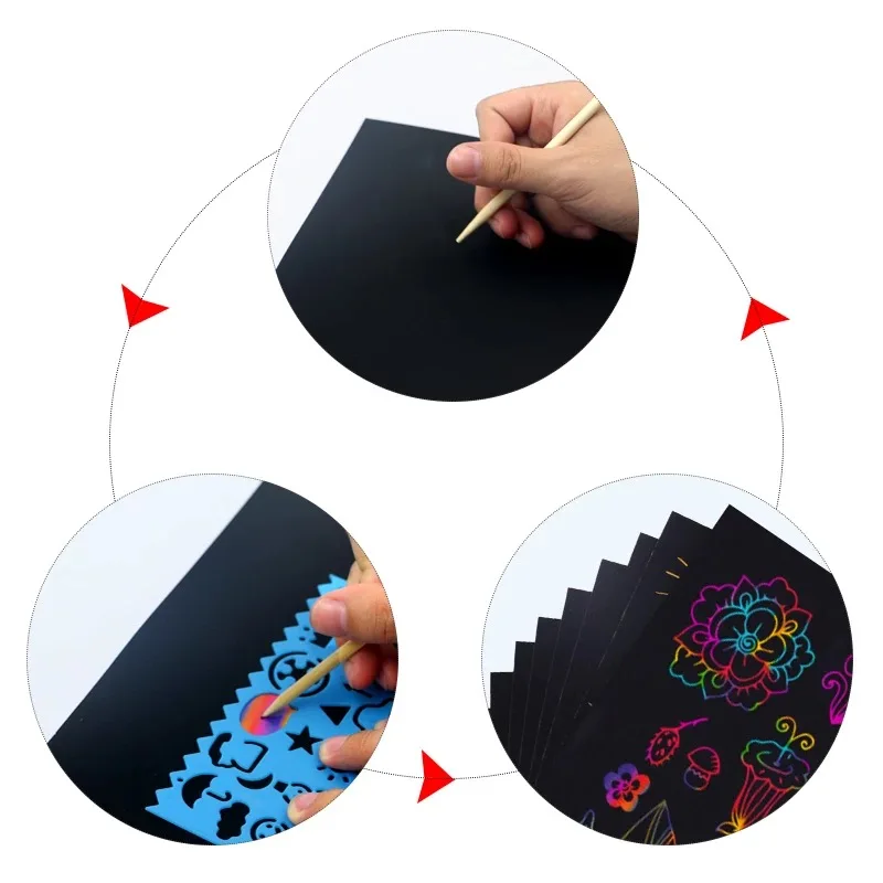 Новые красочные бумажные DIY детские развивающие игрушки забавные Рисованные царапины Детские граффити красочные черные деревянные палочки для детей 50 листов