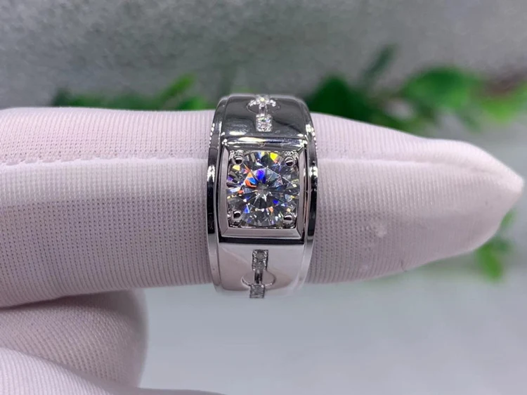 Бренд 1 карат 18 к белое золото Moissanite бриллиантовое кольцо Глазурь Мужская Свадебная церемония кольцо на головщину 1 Ct 6,5 мм