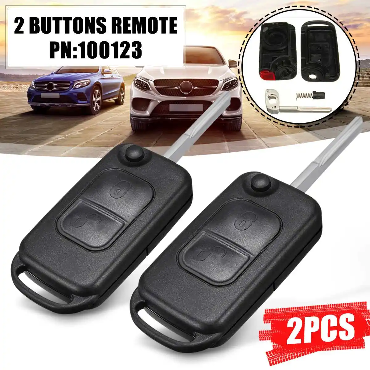 2 pcs Для Benz SLK E113 A C E S класс MB W168 W202 дистанционный ключ с HU64 откидывающийся складной брелок для ключей чехол для Mercedes 2 кнопки - Цвет: 2 pcs