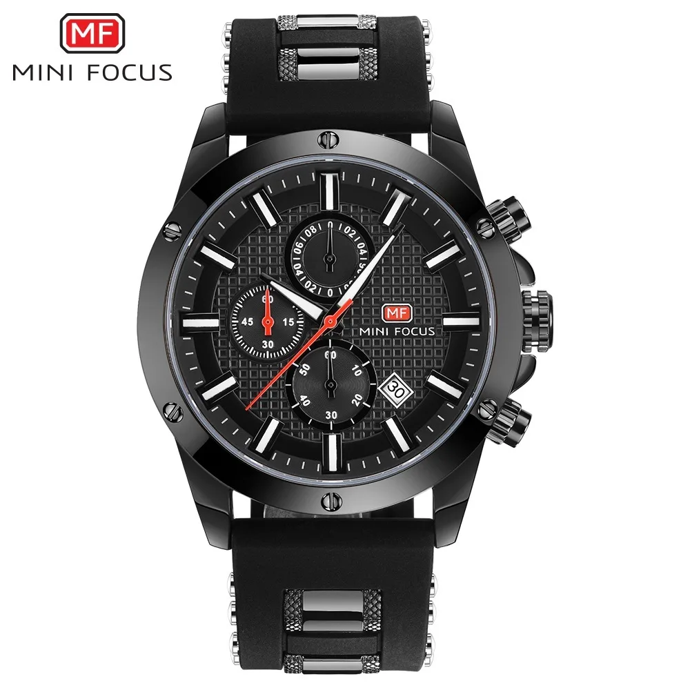Black MINIFOCUS мужские часы аналоговые Мужские часы модные спортивные часы мужские кварцевые часы силиконовые военные часы Relogio Masculino - Цвет: Black