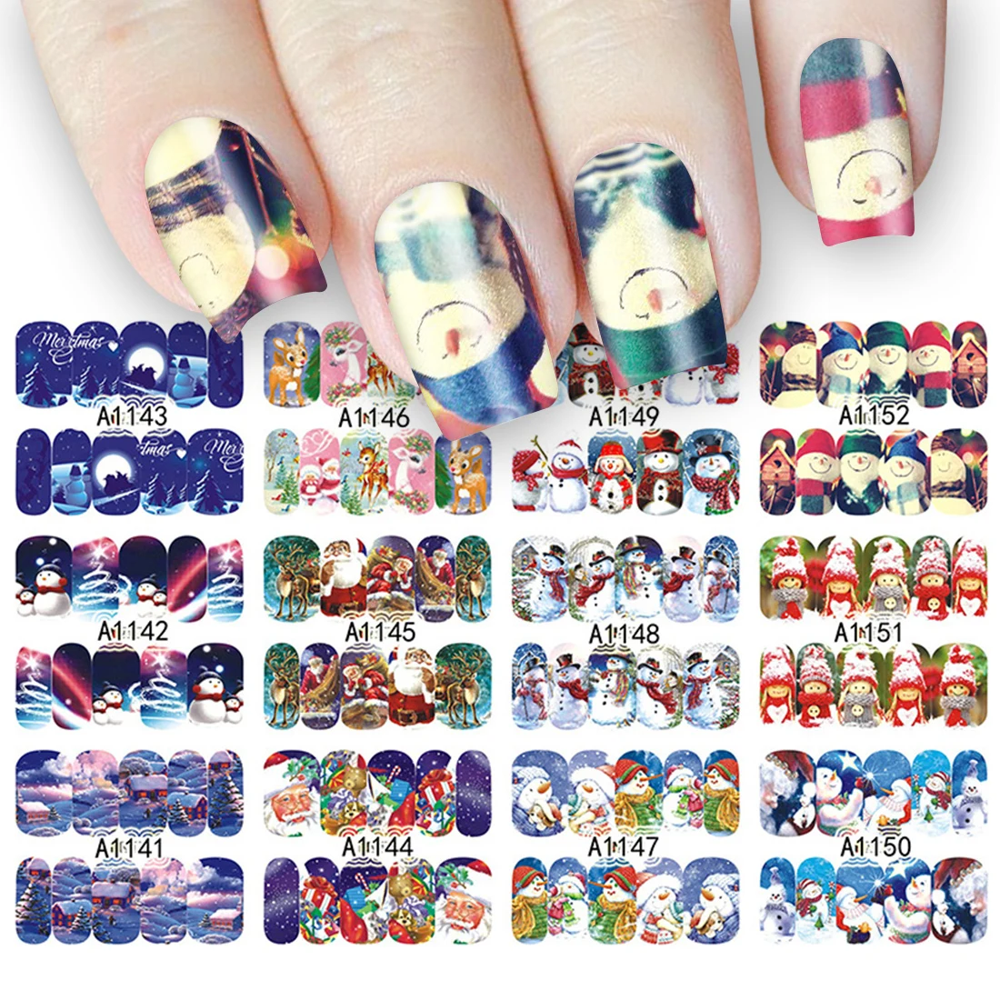 Наклейки для ногтей с Санта Клаусом снеговиком планкой 12 листов|nail art accessoires|nail