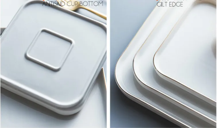 European-style Gold Ceramic Square Plate Dinner plates Household Steak Plate Tableware Container Flat Tray Pasta Dish Dishes
