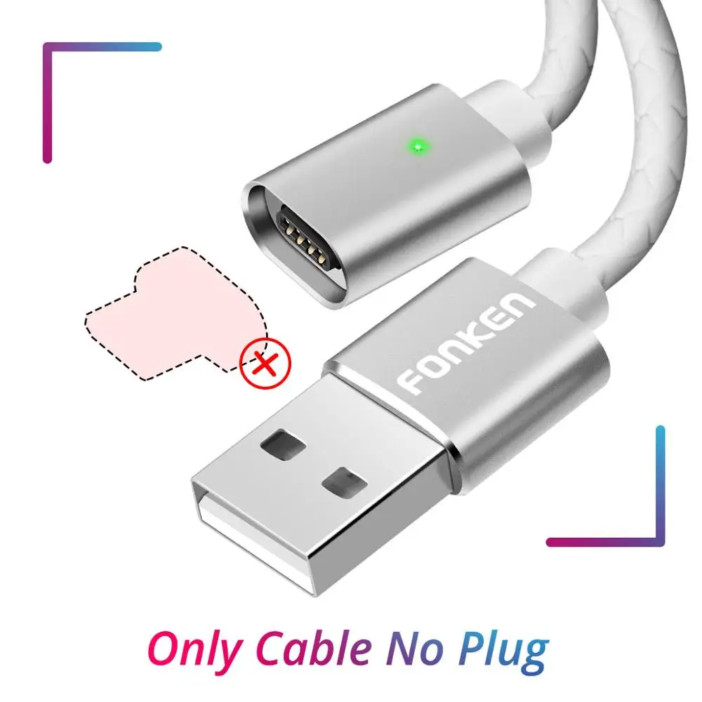 White Cable No Plug Магнитный кабель FONKEN usb type C для быстрой зарядки, магнитный кабель USB C для синхронизации данных, кабели для телефонов, быстрая зарядка, светодиодный шнур для мобильных телефонов type-C - Цвет: White Cable No Plug