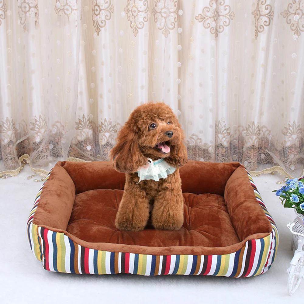 Pets Dogs Striped Bed Sofa Warm Winter Kennel House Pad For Small Medium Large Dogs Soft Dog Puppy Bed Nest Pet Supplies