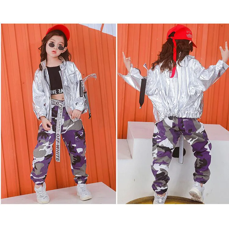 Детская танцевальная одежда в стиле джаз хип хоп серебристого цвета костюмы