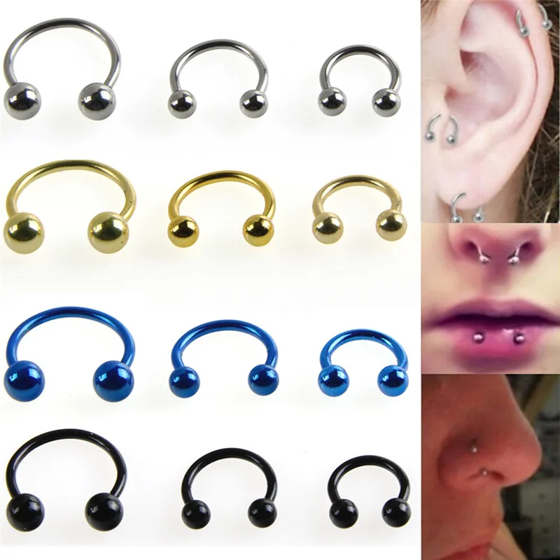 8pcs/set Fashion Round Fake Nose Ring Septum Stainless Steel Labret Eyebrow Stud Body Piercing Jewelry 6/8/10mm