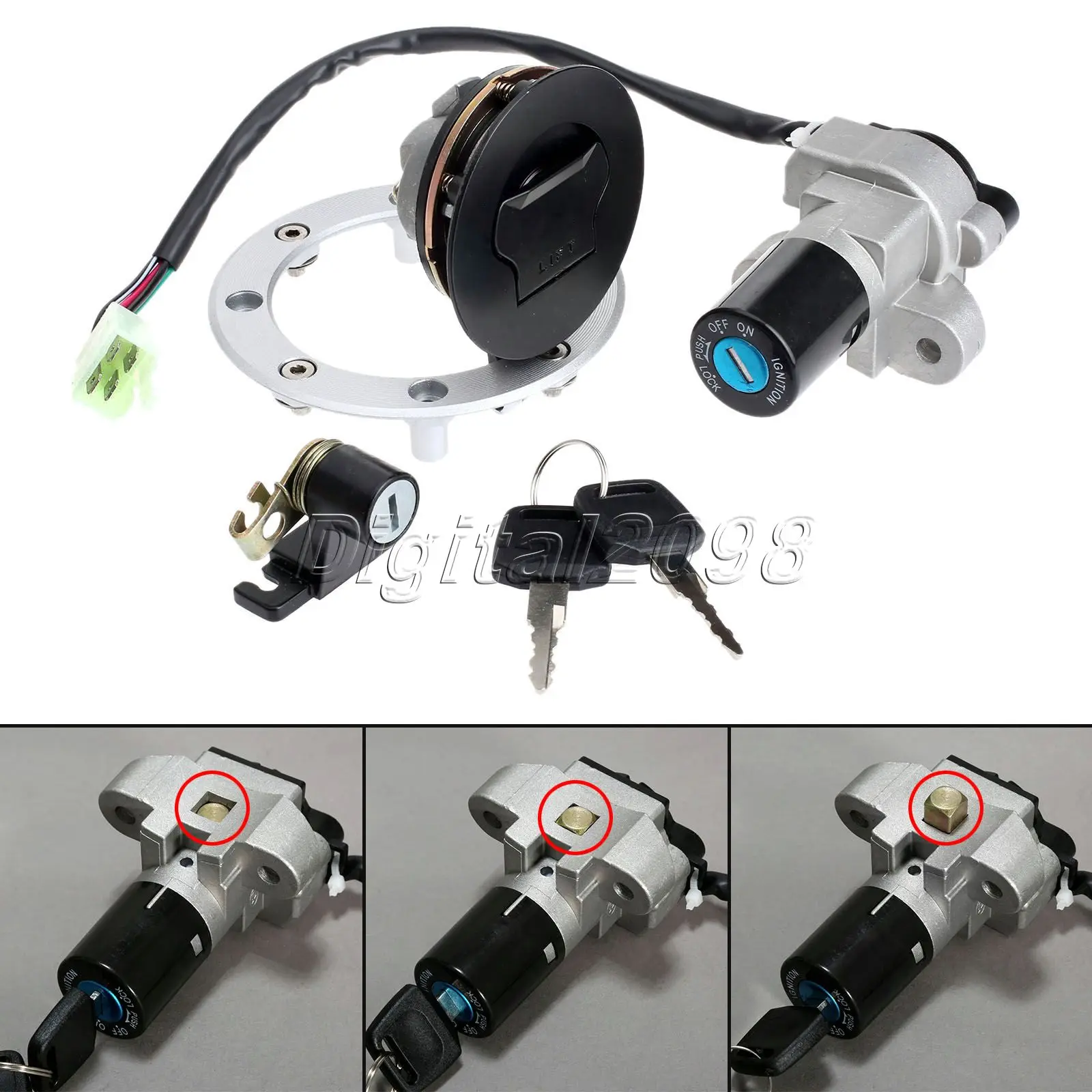 Motorcycle Aluminum Ignition Switch Lock Seat Fuel Gas Cap Cover for Suzuki GSXR600 GSXR750 TL1000R TL1000S Parts | Автомобили и