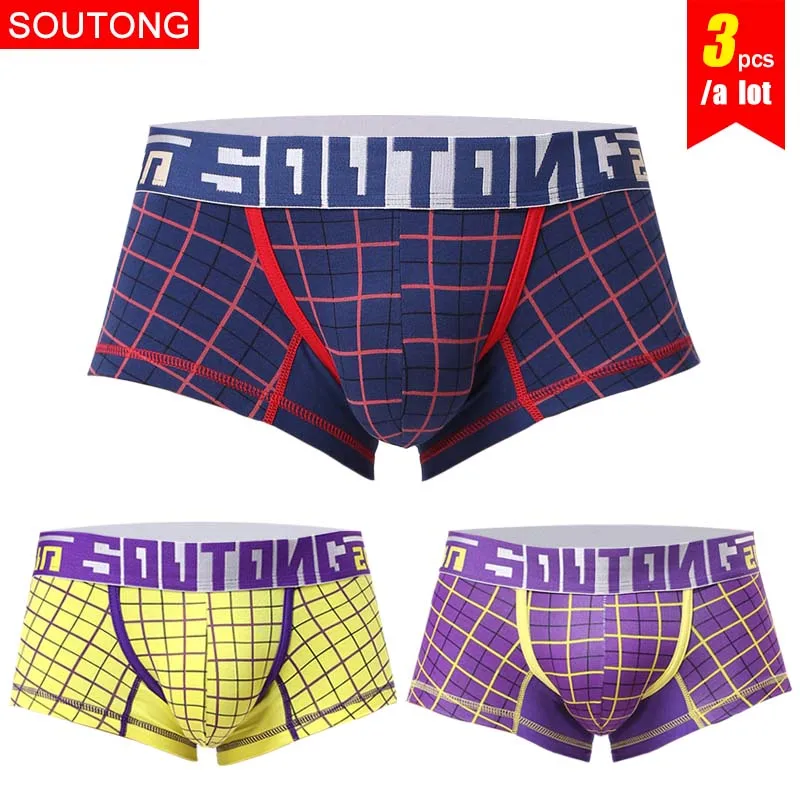 group 8 Soutong, мужское нижнее белье, боксеры, шорты, хлопок шорты-боксеры плед сексуальное нижнее белье с принтом мужской боди с мешочком для пениса, трусы-боксеры 3 шт./упак - Цвет: group 8
