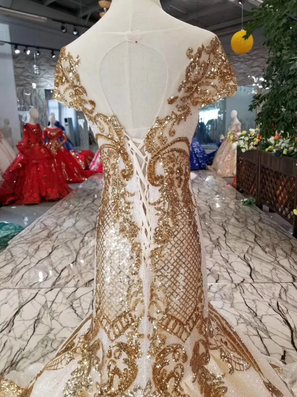 

modabelle Gold Sequin Lace Mermaid Evening Dress Vestido Sexy Fiesta Noche Cap Sleeve Scoop Formal Evening Dresses Vestido Largo