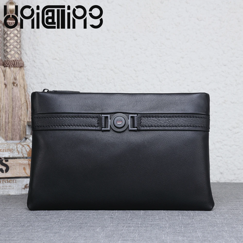 Модная мужская сумка из коровьей кожи повседневная однотонная на молнии большая