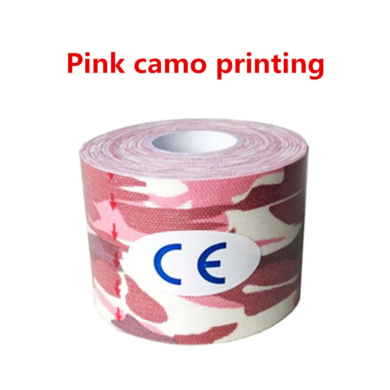 Pink camo printing 5 см* 5 м эластичная водонепроницаемая Спортивная кинезиологическая лента повязка для мышц хлопок клейкая спортивная травма защита мышц - Цвет: Pink camo printing