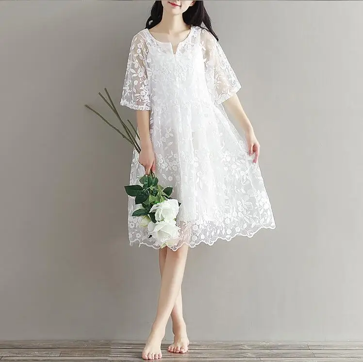 Платье JOYINPARTY женское белое кружевное с высокой талией и вышивкой|women dress|lace women