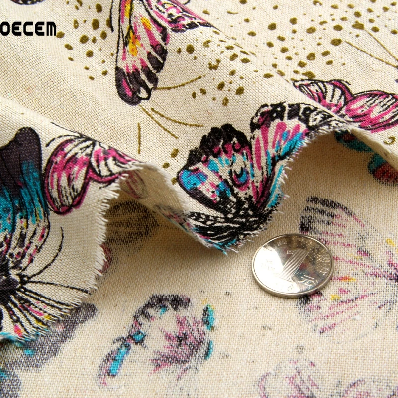 Ретро Бабочка печатные натуральный хлопок лен Ткань лоскутное белье tissus для
