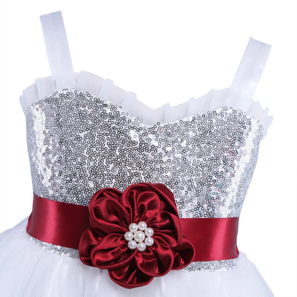 Детское платье с блестками без рукавов высокой талией и оборками|Цветочные