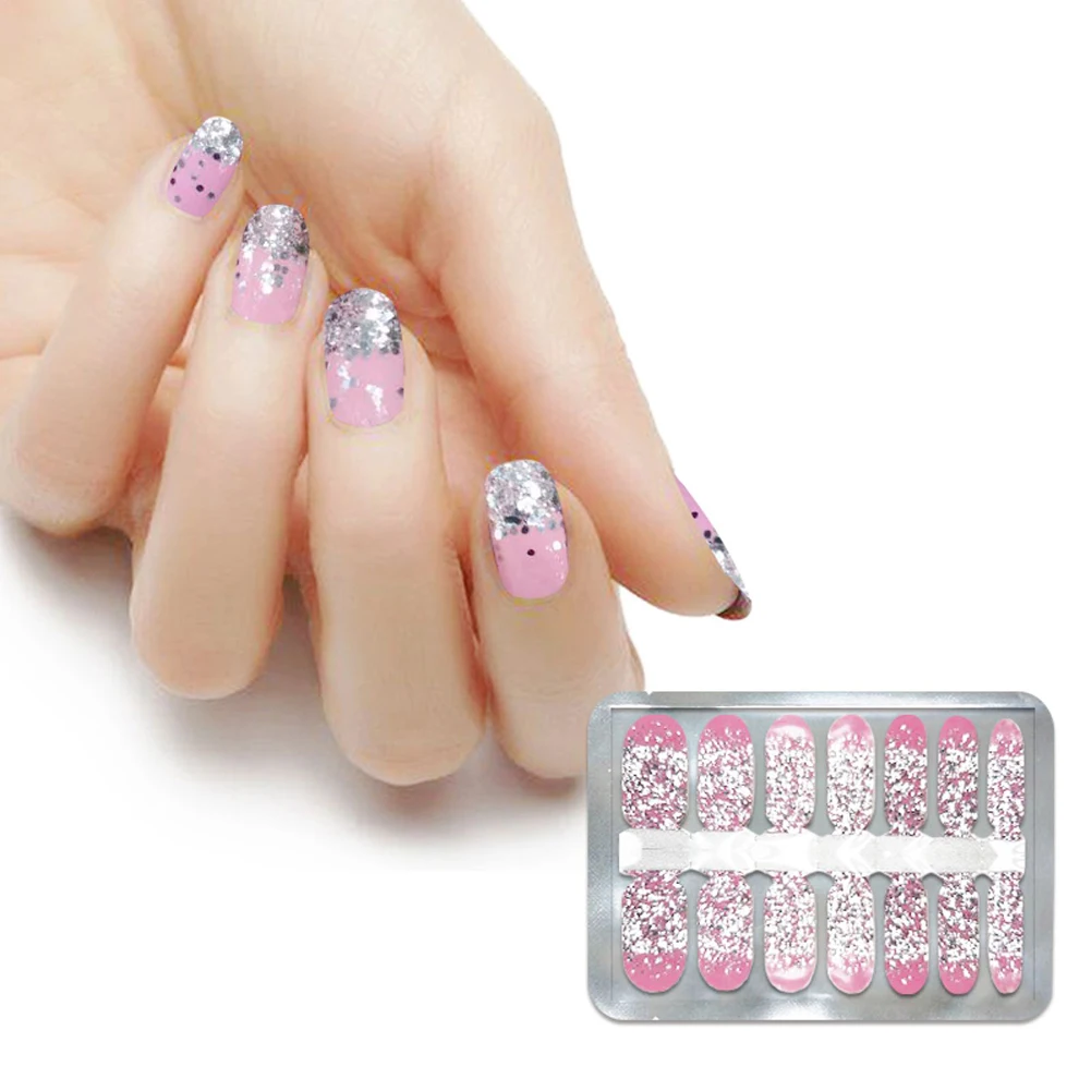 14 шт/лист блестящие наклейки для ногтей полное покрытие маникюр Клей