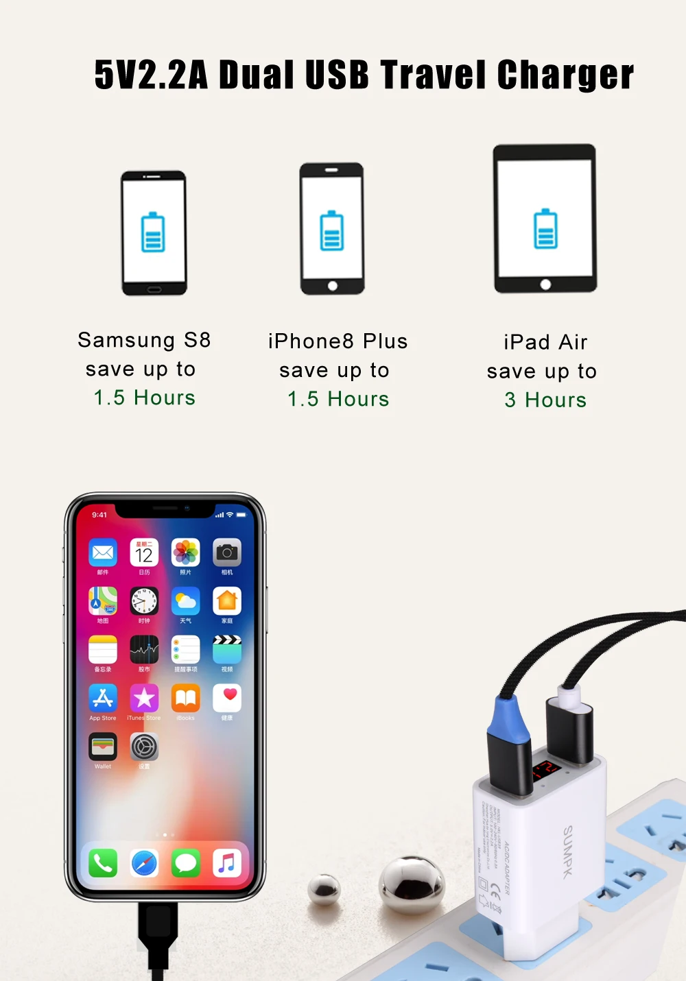 Зарядное устройство для сотового телефона SUMPK с USB разъемом 5 В 2 А|Зарядные