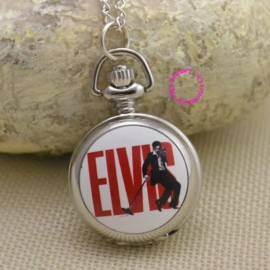 Elvis Presley For Women Ladies Gril Pocket Watch Necklace ladies girl fob watches silver antibrittle Fashion Wholesale rock roll | Наручные - Фото №1