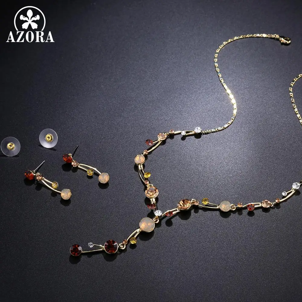 AZORA, роскошные серьги с кристаллами, наборы для женщин, y-образный дизайн, ожерелья, Свадебные Ювелирные наборы для свадьбы, помолвки, вечерние, TG0255