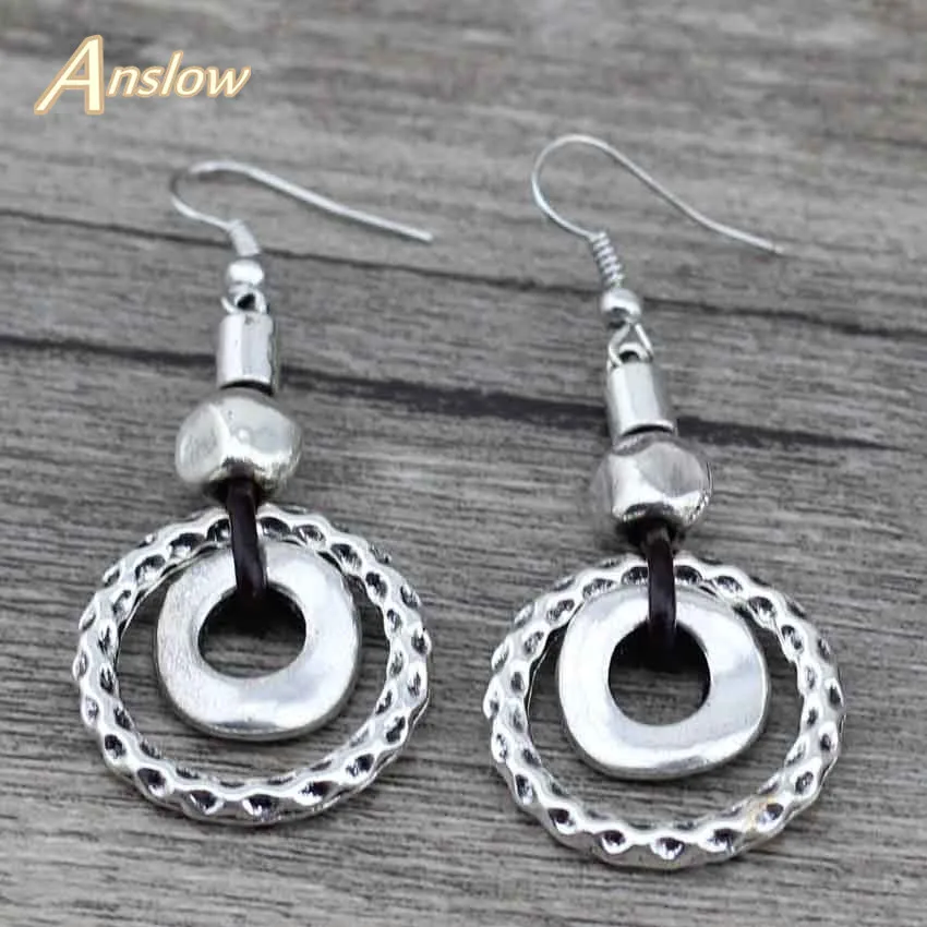 

Anslow Wholesale Vintage Retro Round Antique Silver Plated Water Drop Tribal Earrings Brinco Feminin Free Shipping LOW0035E